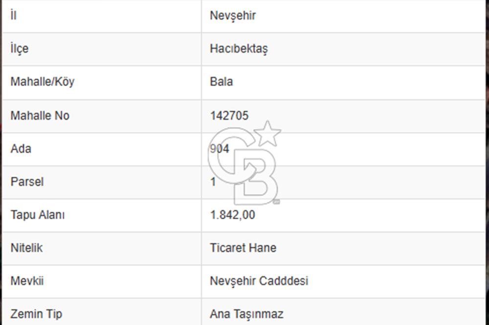 Nevşehir Hacıbektaşta Satılık 1842 m2 Sanayi İmarlı Arsa