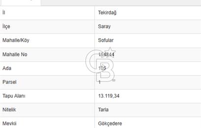 Tekirdağ Saray Sofular Köyünde 298 m² Yatırımlık Satılık Tarla