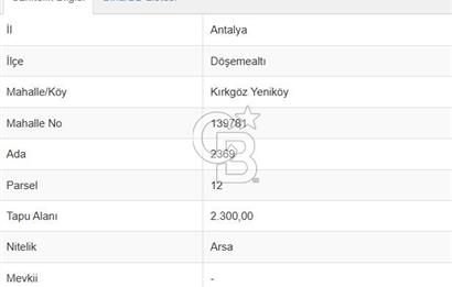 YENİKÖY'DE HARİKA LOKASYONDA 2.300 M2 KAT KARŞILIĞI ARSA