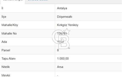 YENİKÖYDE HARİKA LOKASYONDA 1.000 M2 KAT KARŞILIĞI ARSA