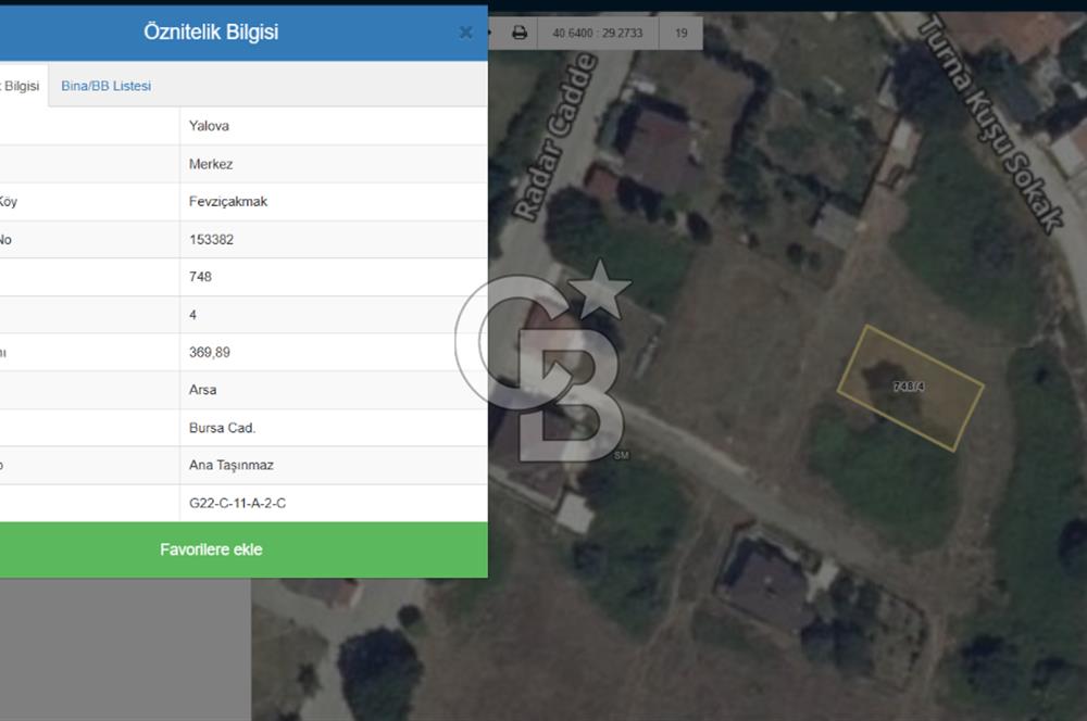 YALOVA FEVZİÇAKMAK 370 M2 MÜSTAKİL VİLLA ARSASI!