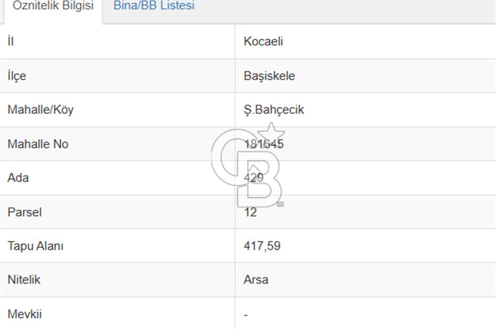 KOCAELİ BAŞİSKELE BAHÇECİK SATILIK 418 M2 KONUT İMARLI ARSA