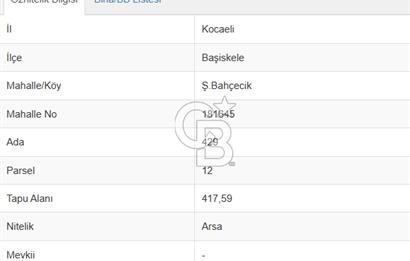 KOCAELİ BAŞİSKELE BAHÇECİK SATILIK 418 M2 KONUT İMARLI ARSA