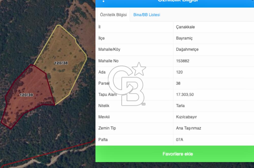Çanakkale Bayramiç Dağahmetçe Köyü Satılık Tarlalar