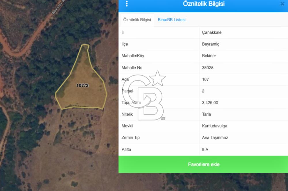 Çanakkale Bayramiç Bekirler Satılık Uygun Fiyatlı Araziler