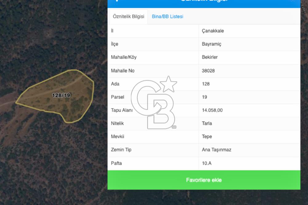 Çanakkale Bayramiç Bekirler Satılık Uygun Fiyatlı Araziler