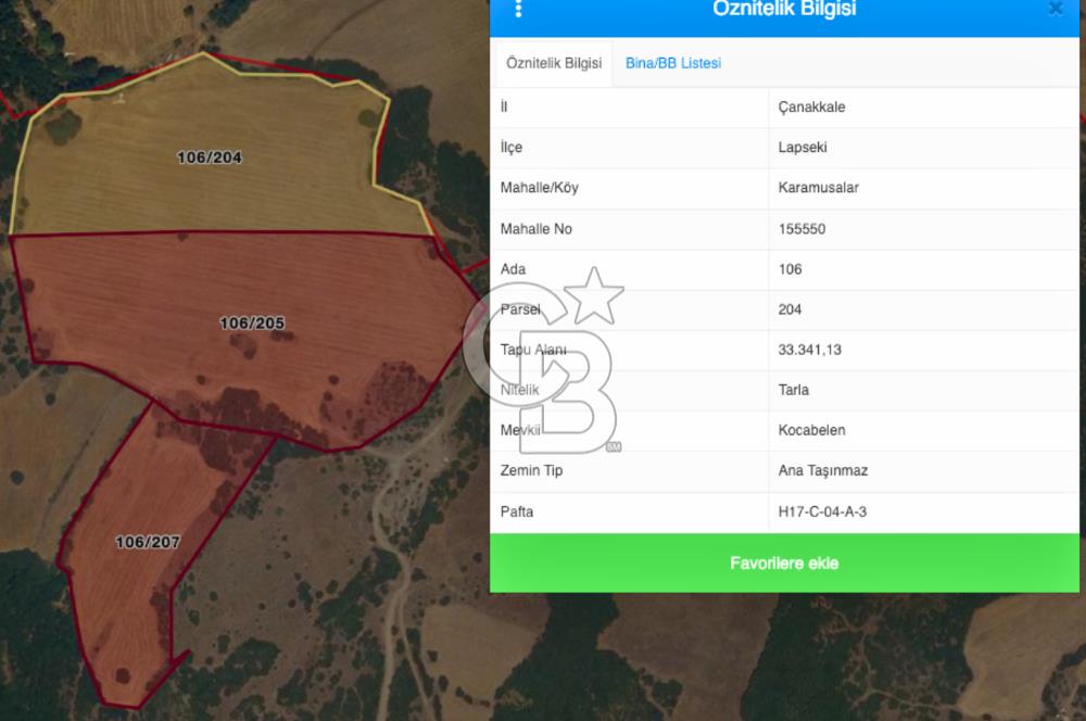 Çanakkale Lapseki'de 3 Tapu Yan Yana 98.500m² Proje Yapılabilir
