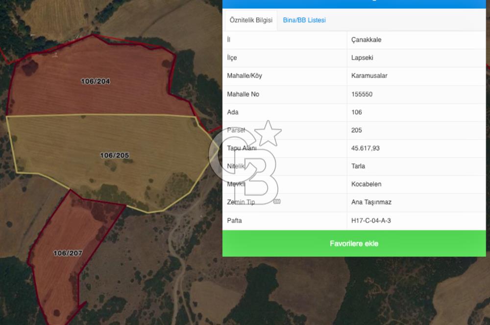 Çanakkale Lapseki'de 3 Tapu Yan Yana 98.500m² Proje Yapılabilir