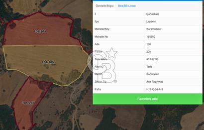 Çanakkale Lapseki'de 3 Tapu Yan Yana 98.500m² Proje Yapılabilir