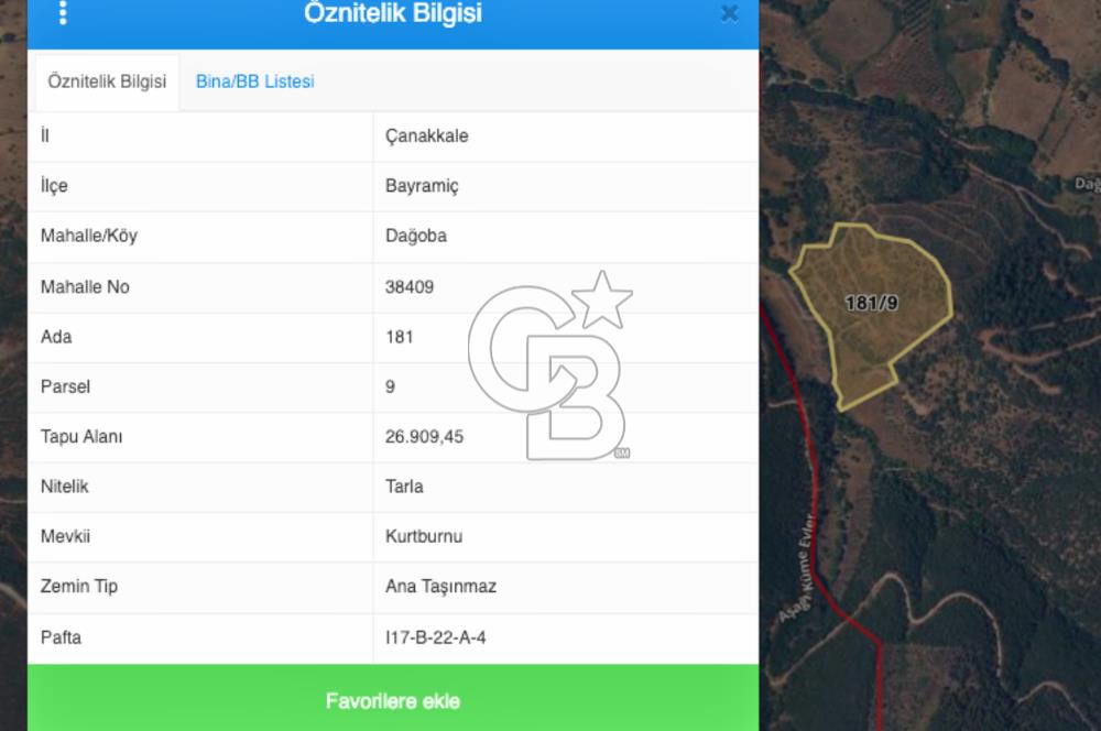 Çanakkale Bayramiç Dağoba Köyü 6 Parça Satılık Arazi