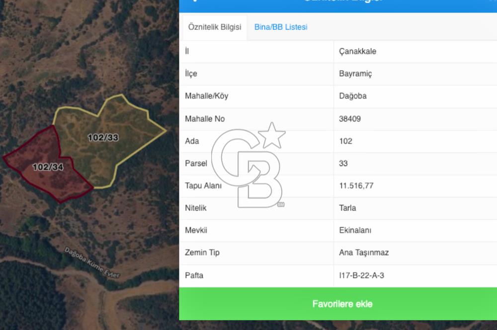 Çanakkale Bayramiç Dağoba Köyü 6 Parça Satılık Arazi