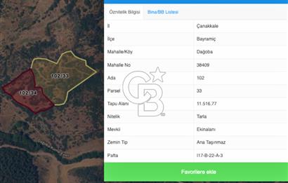 Çanakkale Bayramiç Dağoba Köyü 6 Parça Satılık Arazi
