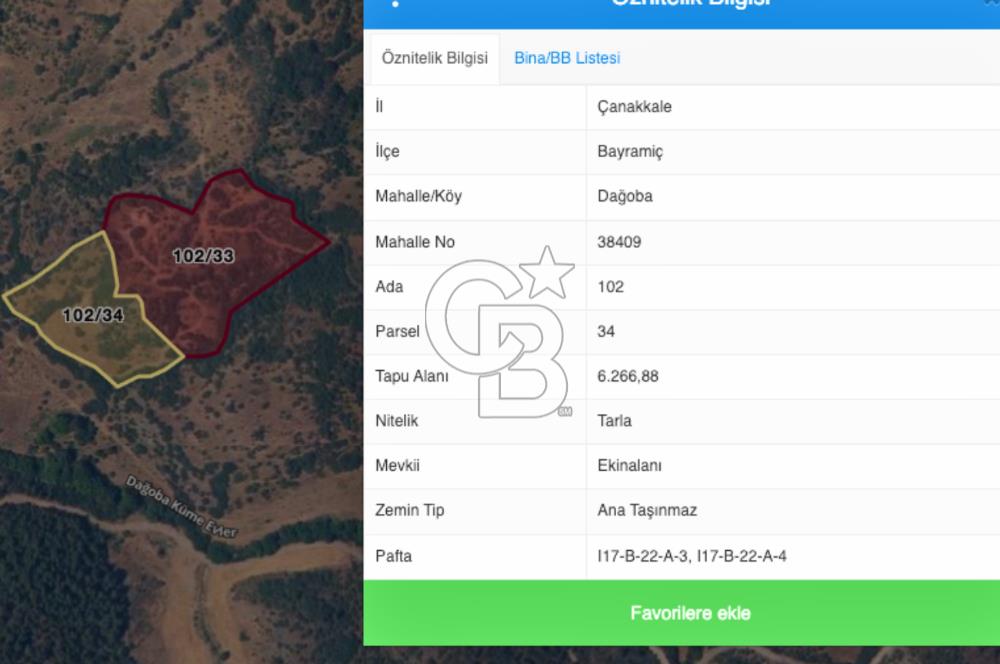 Çanakkale Bayramiç Dağoba Köyü 6 Parça Satılık Arazi