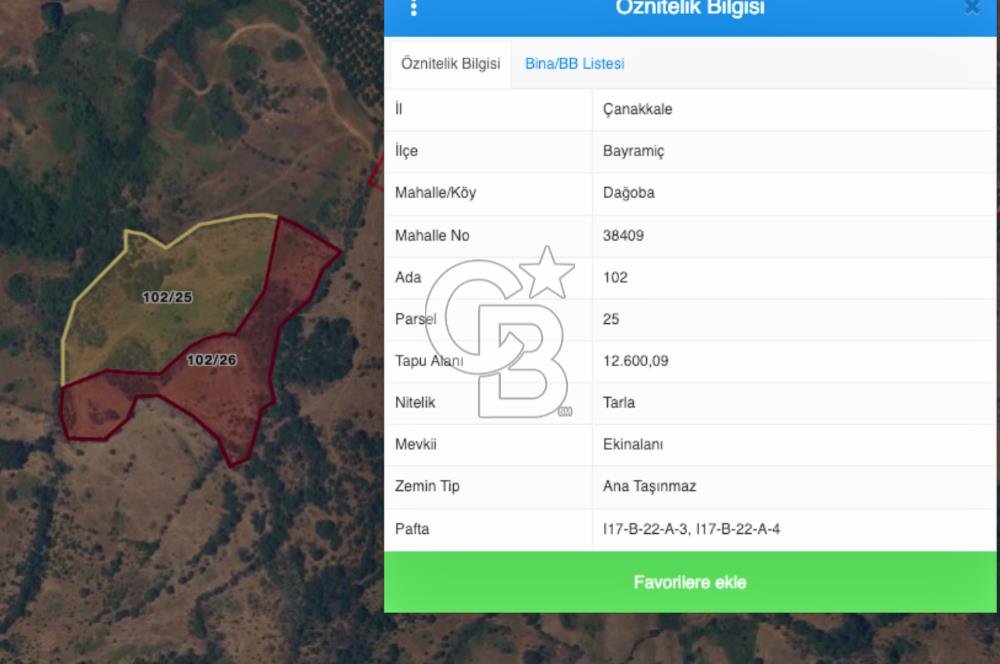 Çanakkale Bayramiç Dağoba Köyü 6 Parça Satılık Arazi