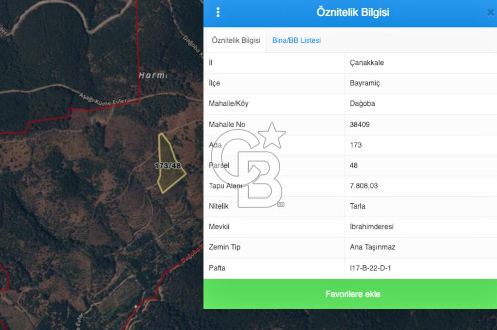 Çanakkale Bayramiç Dağoba Köyü 6 Parça Satılık Arazi