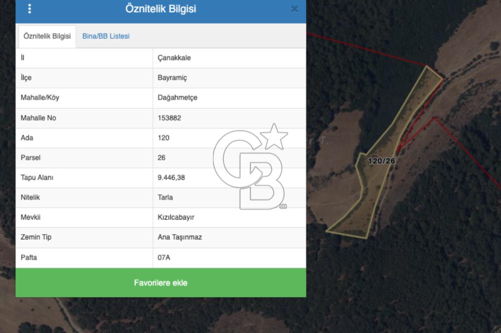 Çanakkale Bayramiç Dağahmetçe Köyü Satılık Tarlalar