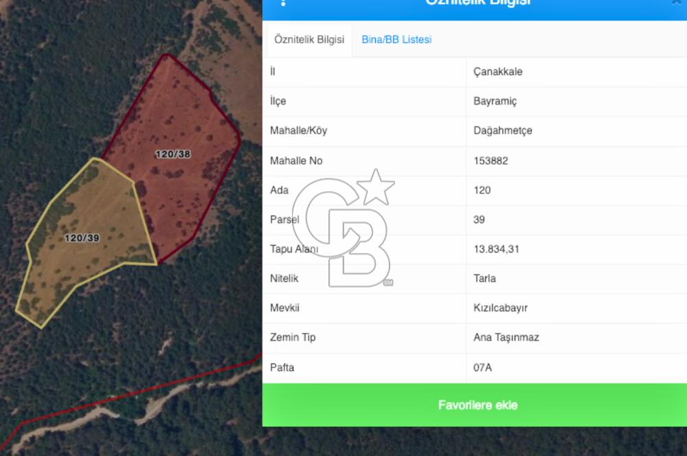 Çanakkale Bayramiç Dağahmetçe Köyü Satılık Tarlalar