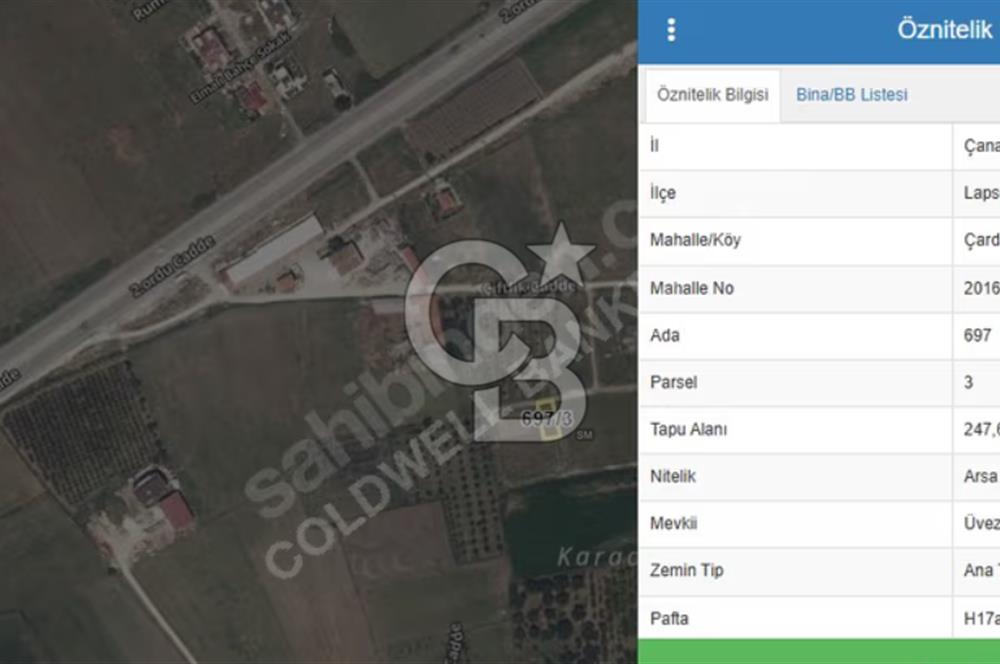ÇANAKKALE LAPSEKİ ÇARDAK SATILIK 247 M2 ARSA