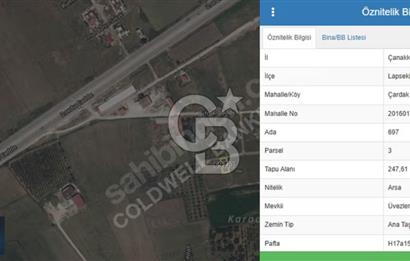 ÇANAKKALE LAPSEKİ ÇARDAK SATILIK 247 M2 ARSA