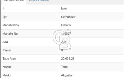 İZMİR SEFERİHİSAR ORHANLI SATILIK  MÜSTAKİL TAPULU TARLA