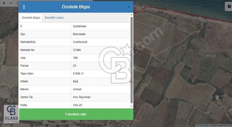 CB CLASS ÇANAKKALE BOZCAADA SATILIK 5.509,11 M2 SATILIK TARLA