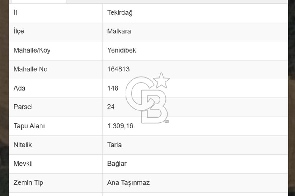 Tekirdağ Malkara Yenidibek Mahallesinde Yatırımlık Tarla Fırsatı