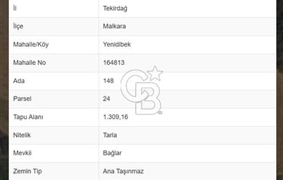 Tekirdağ Malkara Yenidibek Mahallesinde Yatırımlık Tarla Fırsatı