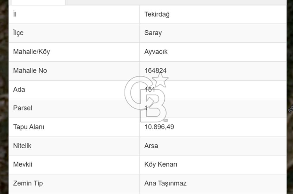 TEKİRDAĞ SARAY AYVACIK' TA 250 m² KÖY İÇİNDE İMARLI ARSA
