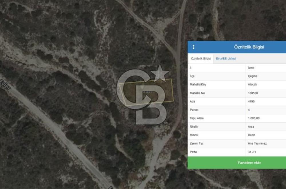 ÇEŞME ALAÇATI' DA MÜKEMMEL LOKASYONA SAHİP SATILIK ARSA