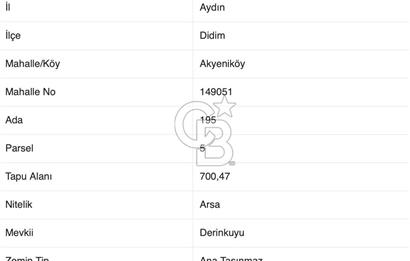 DİDİM AKYENİKÖY YEŞİLTEPE CADDE ÜZERİ TİCARİ İMARLI 700m² ARSA