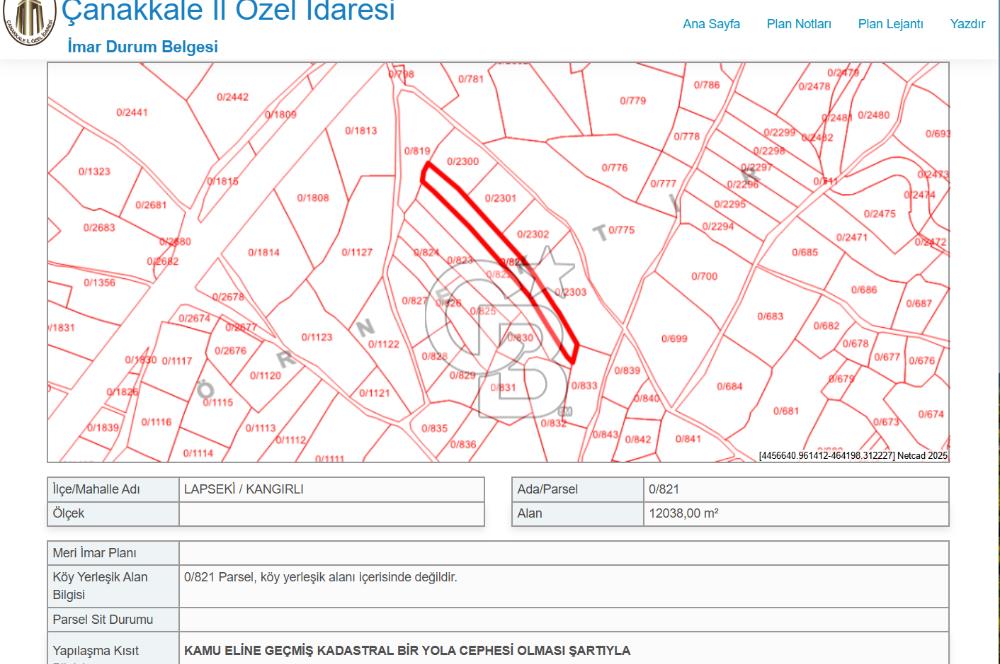 Çanakkale Kangırlı Deniz Manzaralı 12 Dönüm Tarla