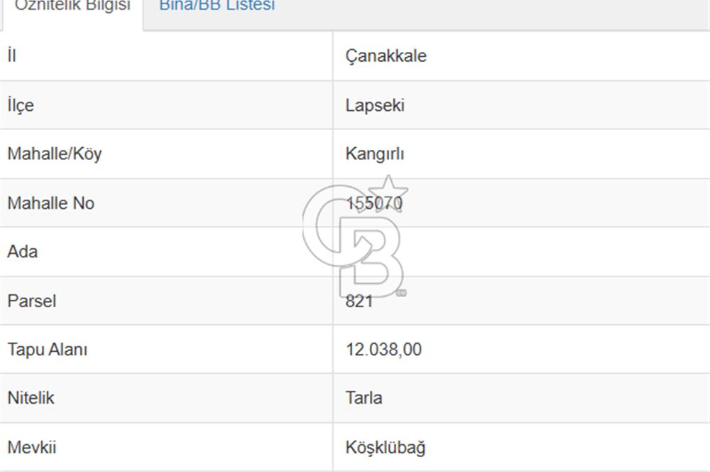 Çanakkale Kangırlı Deniz Manzaralı 12 Dönüm Tarla