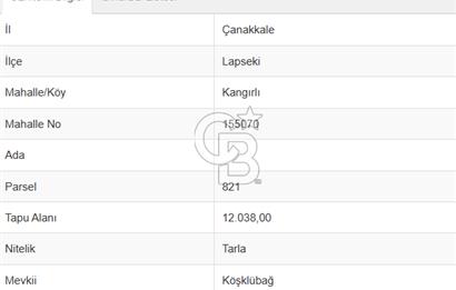 Çanakkale Kangırlı Deniz Manzaralı 12 Dönüm Tarla