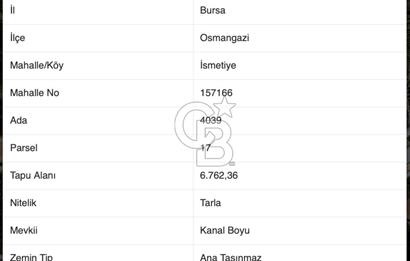 CB BLACK'TAN BURSA İSMETİYE'DE FIRSAT TARLA*