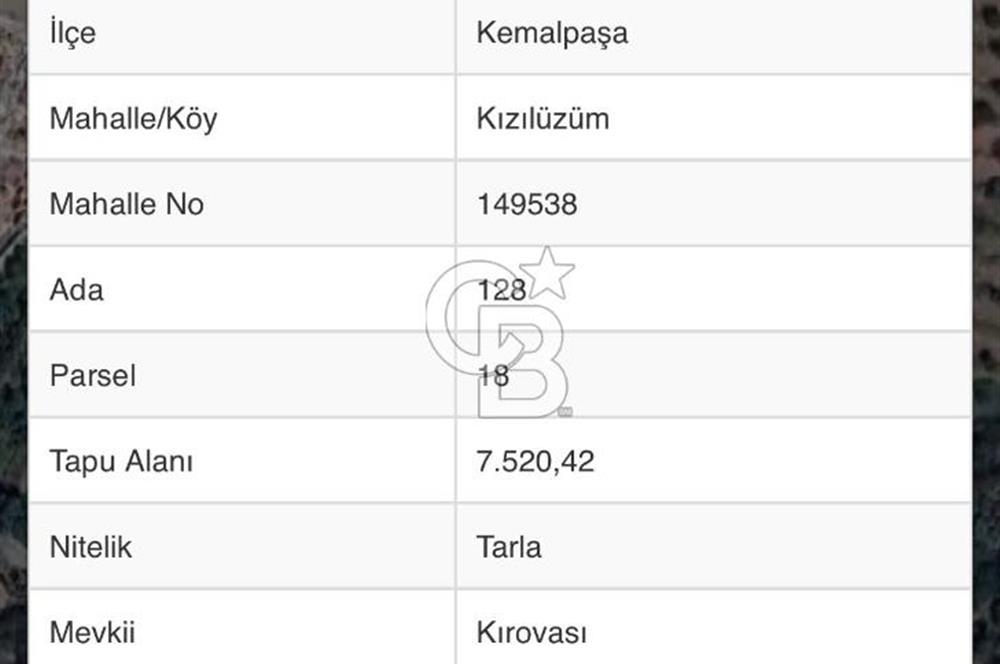 KEMALPAŞA KIZILÜZÜM MEVKİİ DEPO İMARLI SATILIK ARSA 