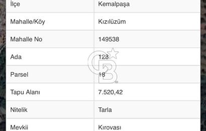 KEMALPAŞA KIZILÜZÜM MEVKİİ DEPO İMARLI SATILIK ARSA 