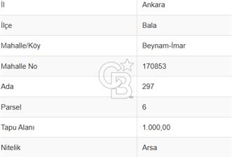 Ankara Bala Beynam'da 297 Ada 6 Parsel 1.000 m² İmarlı Satılık Arsa - 2 - 318494