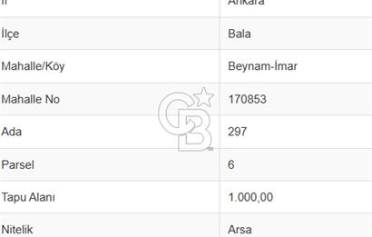 Ankara Bala Beynam'da 297 Ada 6 Parsel 1.000 m² İmarlı Satılık Arsa