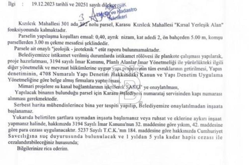 Ruhsatlı Projesi onaylanmış hazır imarlı arsa !