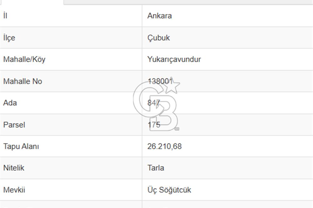 Çubuk Yukarıçavundur köyünde SATILIK TARLA