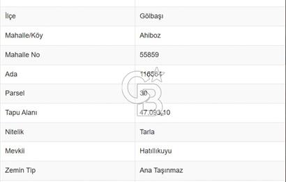 GÖLBAŞI İLÇESİ AHİBOZ MAH. SATILIK TARLA