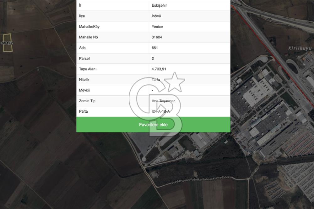 ESKİŞEHİR İNÖNÜ YENİCE MAHALLEDE SATILIK TARLA