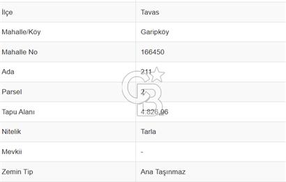 Tavas Garipköy Mah. 4.826 M² Satılık Tarla