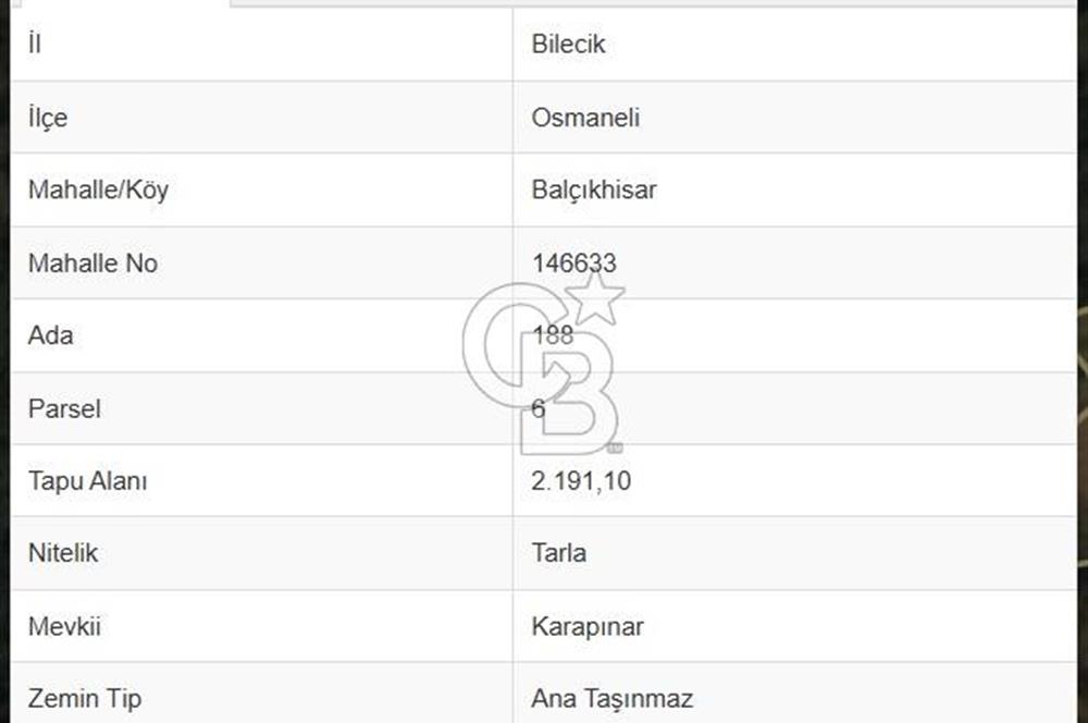 BİLECİK OSMANELİ BALIKÇIHİSAR KÖYÜNDE ETRAFI ÇEVRİLİ TARLA