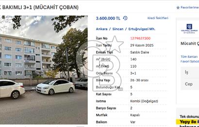 PINAR 91 SİTESİ 3+1 DAİRE 