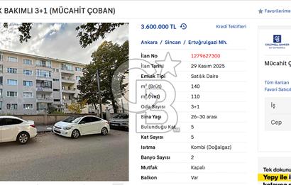 PINAR 91 SİTESİ 3+1 DAİRE 