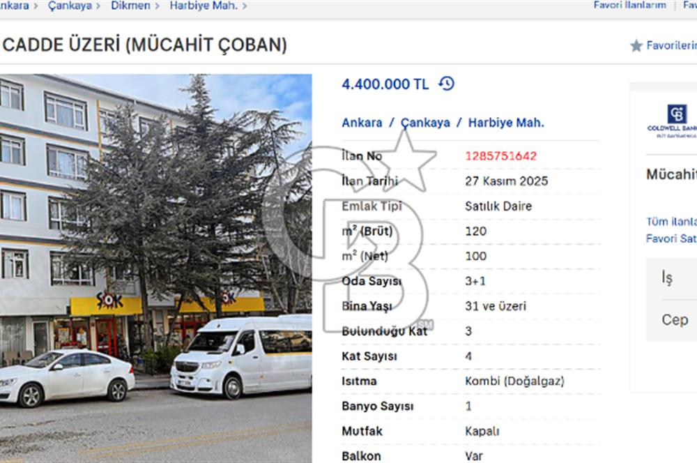 hürriyet caddesi satılık 3+1