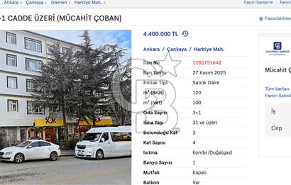 hürriyet caddesi satılık 3+1