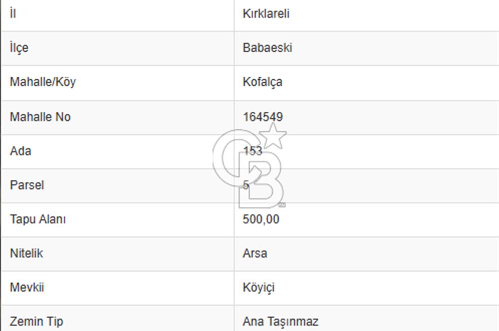 Babaeski MutluKöyü OnaylıTemelli,Çift Cepheli 500m²Konut Arsası