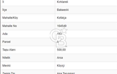 Babaeski MutluKöyü OnaylıTemelli,Çift Cepheli 500m²Konut Arsası